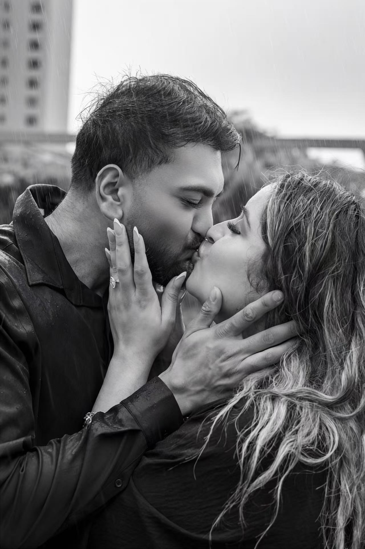 Black and white wedding portrait